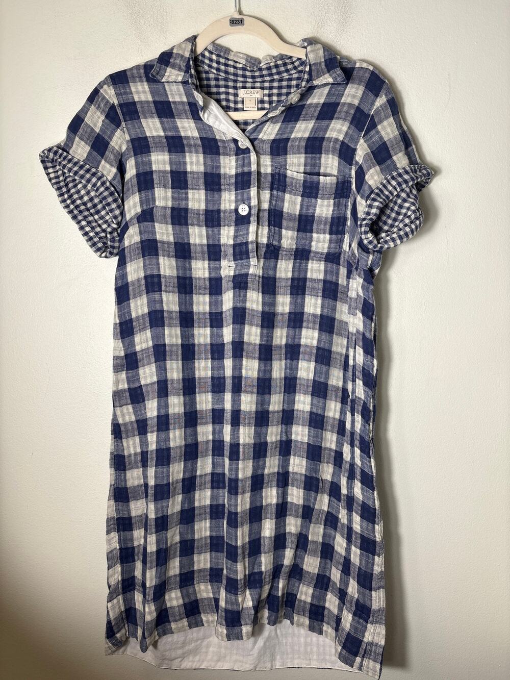 J. Crew Blue and White Check Cotton Cap Sleeve Dress Sz S